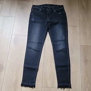 FIDELITY MILA MID RISE ANKLE SLIM JEANS 28 CARBON BLACK WASH ANKLE FRAY
